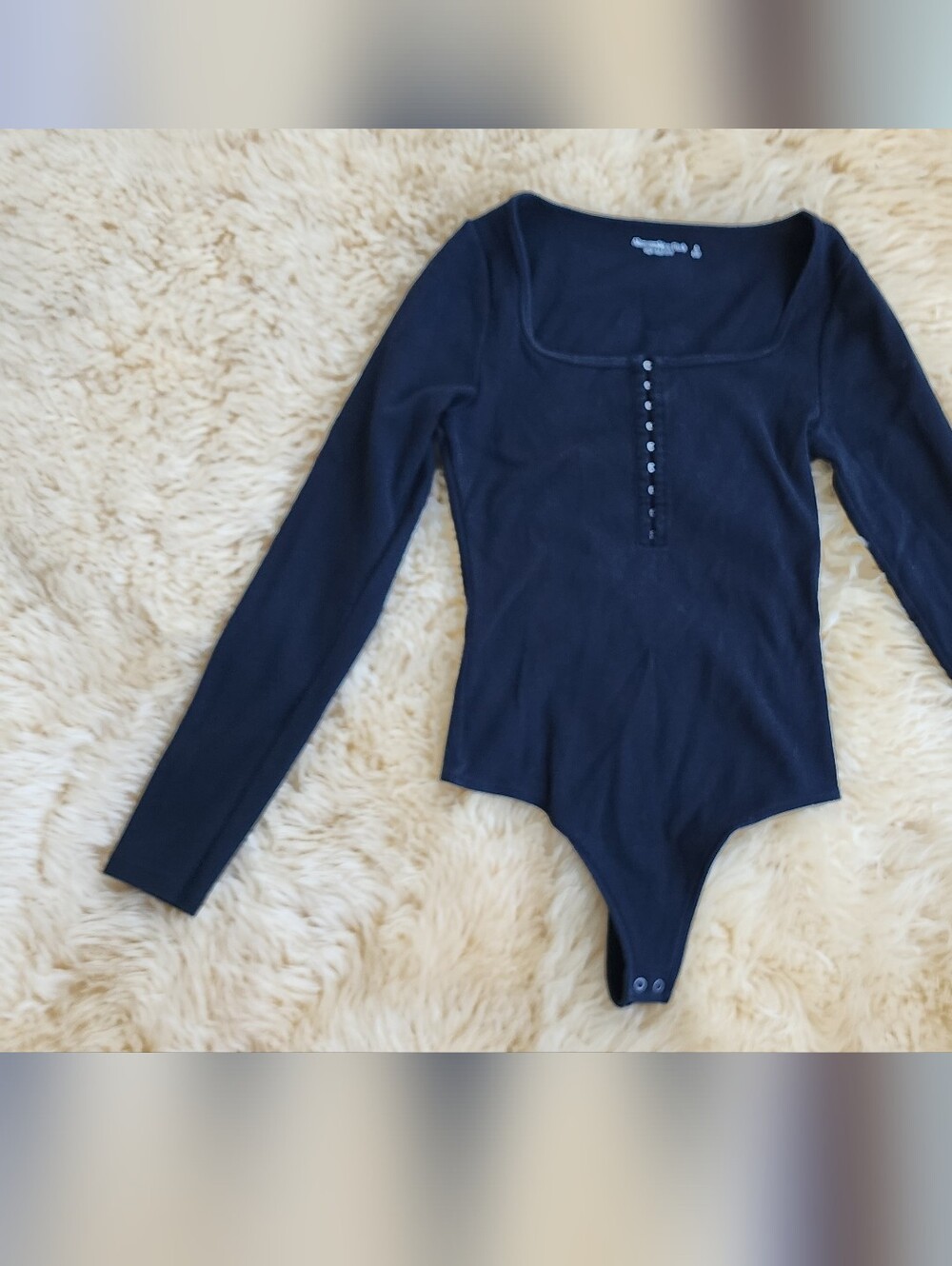 Abercrombie & Fitch Black Long-Sleeve Henley Bodysuit